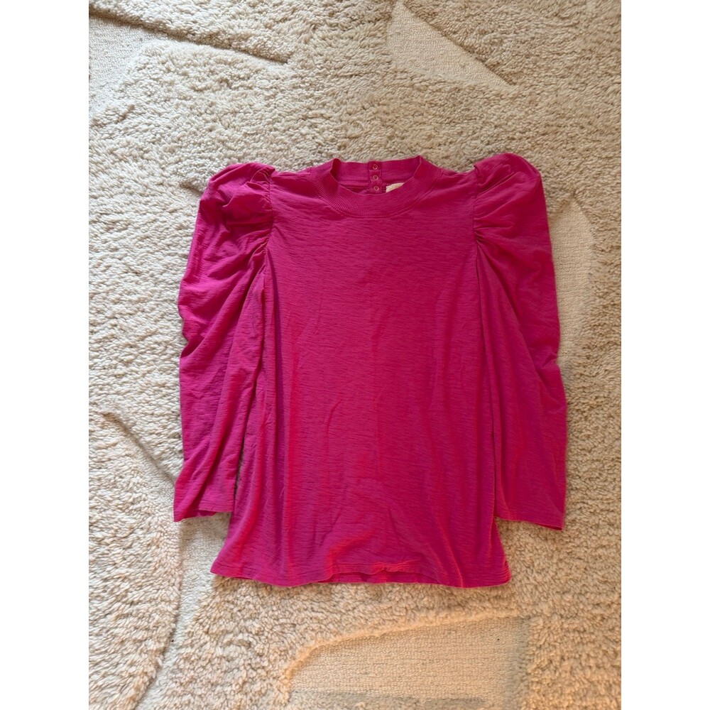 Nation LTD Magenta Pink Puff Sleeve Mock Neck Top Size Small Made In Peru